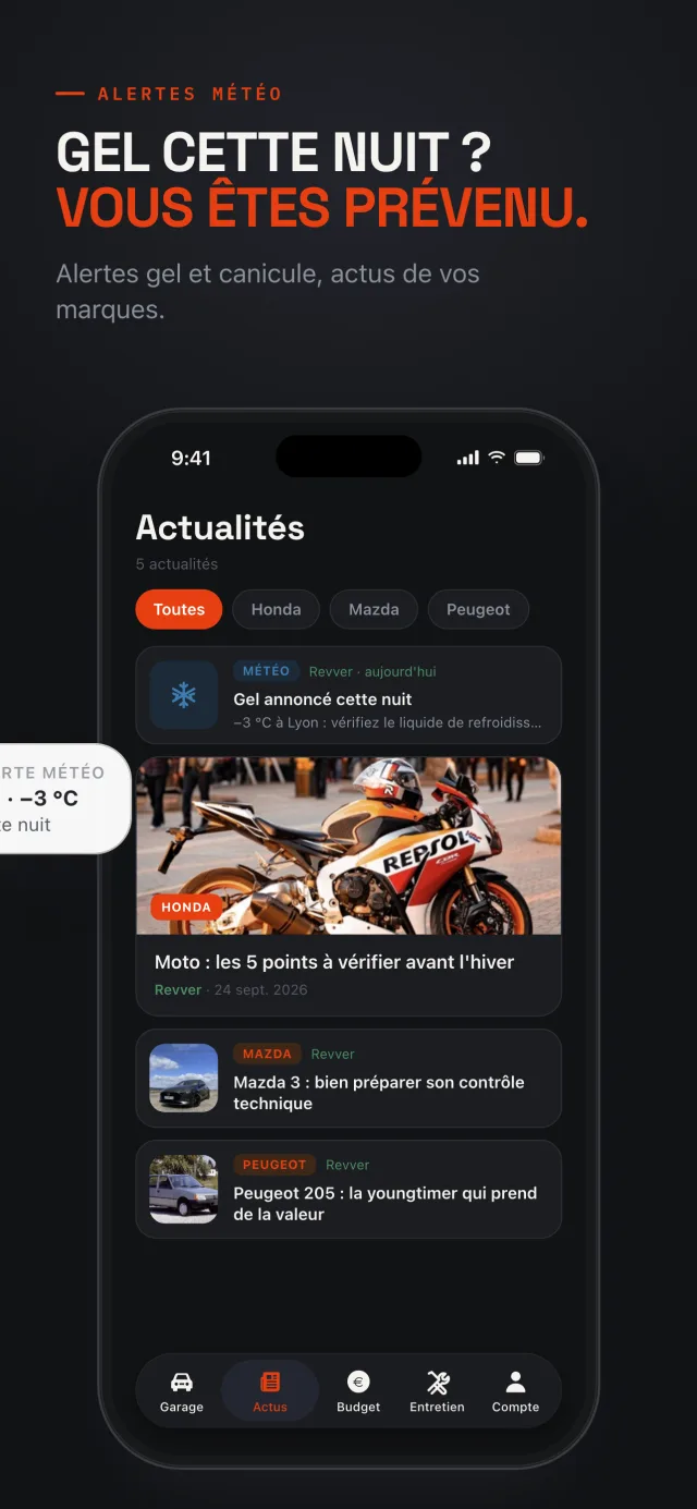 Alertes météo de Revver : alerte gel et canicule, et actualités de vos marques